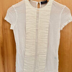 Polo Ralph Lauren White Pleated Front Soft Tee – Size 0